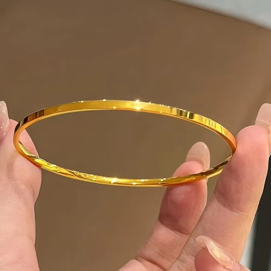 铜合金手镯 轻奢超闪光面金闪闪传承手镯女网红闭口简约质感镯子