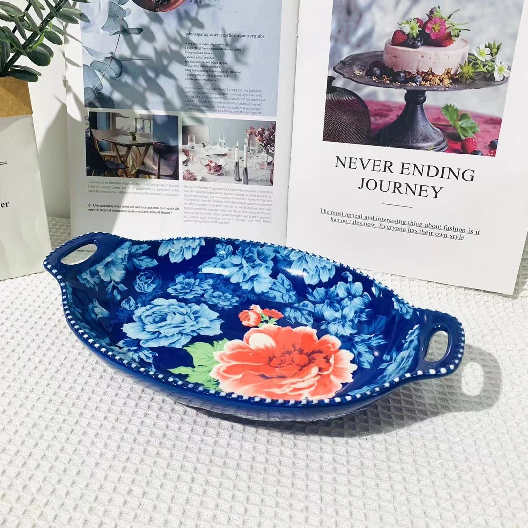 蓝色先锋-12寸双耳珠点船型烤盘