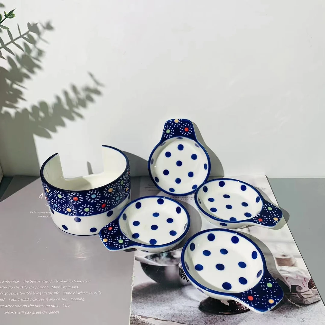 梦幻波点-手柄碟4个装加收纳罐