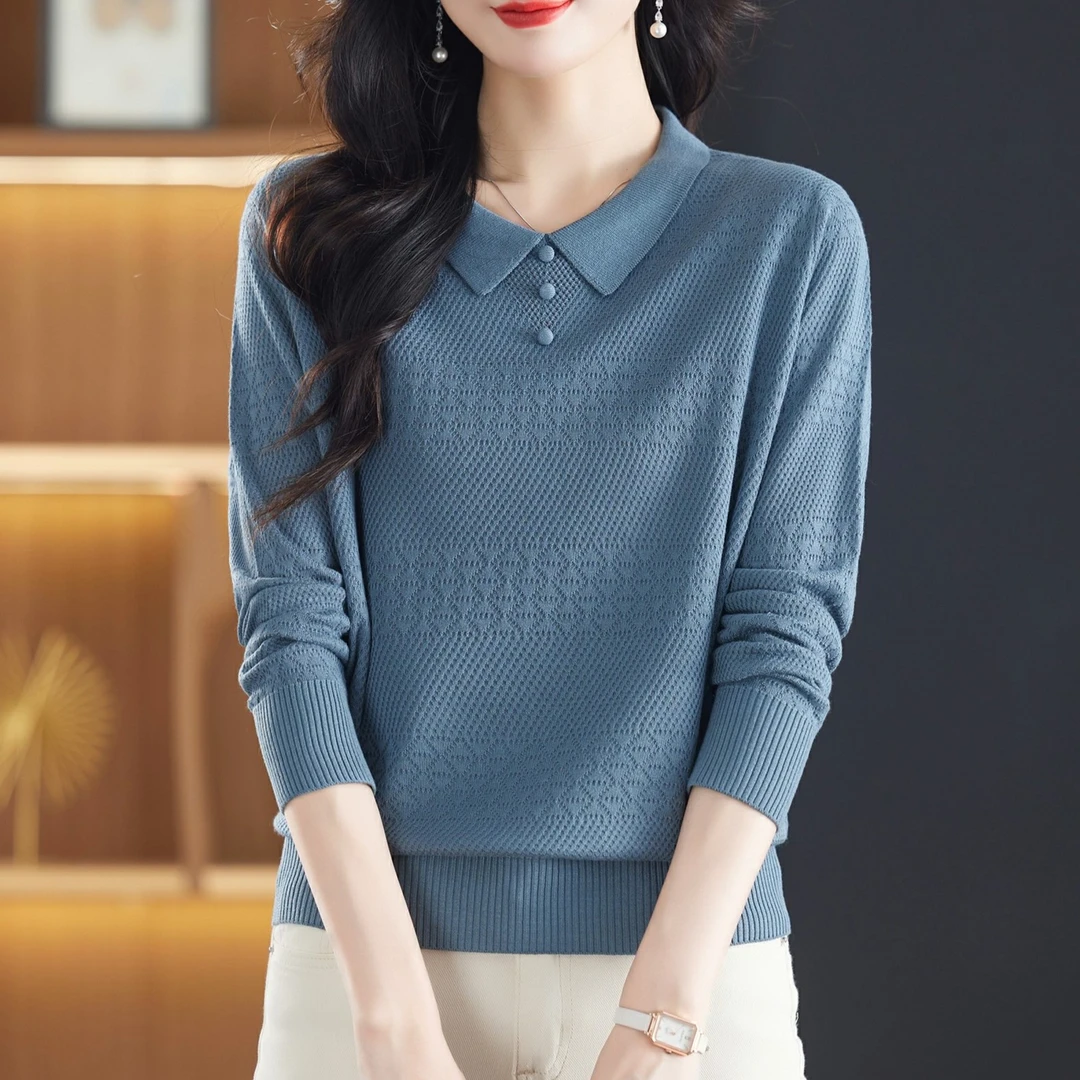 【绵羊毛衫】秋冬女士套头翻领钩花外穿时尚百搭显瘦遮肉毛针织衫