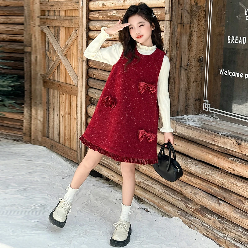 女童小香风套装裙2024秋冬季新款儿童洋气背心裙中大童气质连衣裙