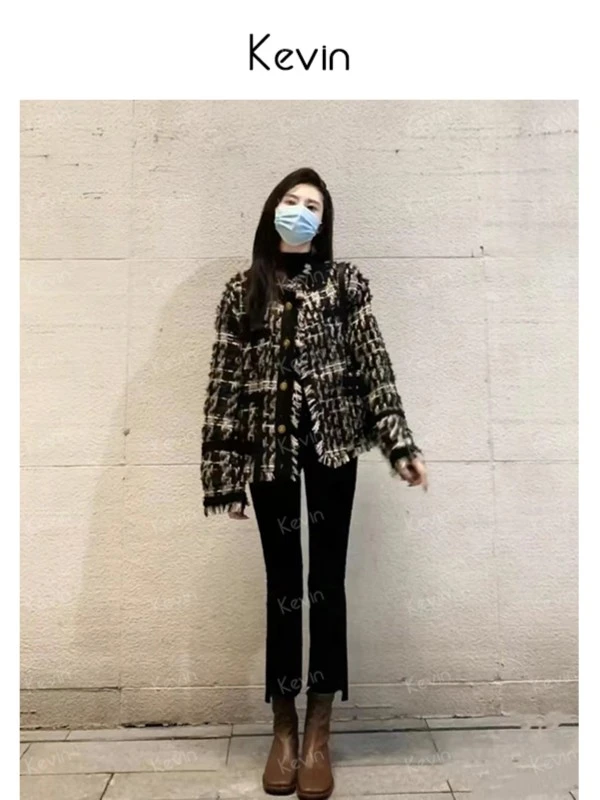 【黑金流苏】（鹅绒服）凯文冬季羽绒流苏撞色时尚复古小香风外套女