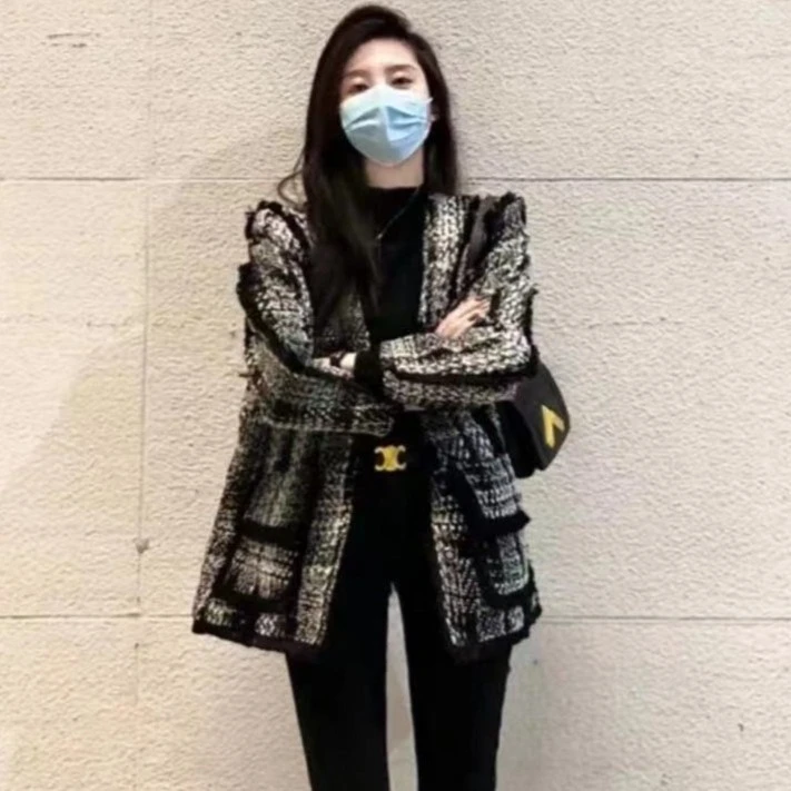 【芬兰之夜】(鹅绒服)S-冬季V领粗花呢时尚保暖气质显瘦小香风外套