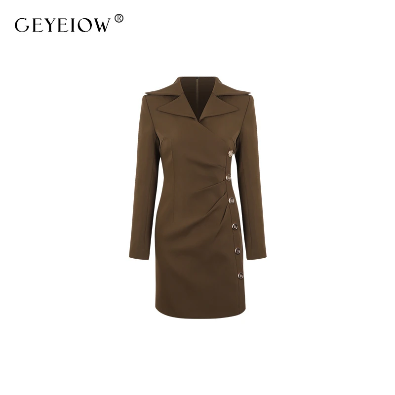 UKILAU【雅人深致】法式气质V领修身轻奢长袖高腰连衣裙 10417