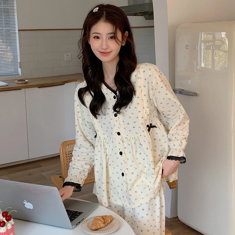 孕妇睡衣女春秋纯棉月子服秋季产后产妇哺乳套装怀孕期吸汗家居服