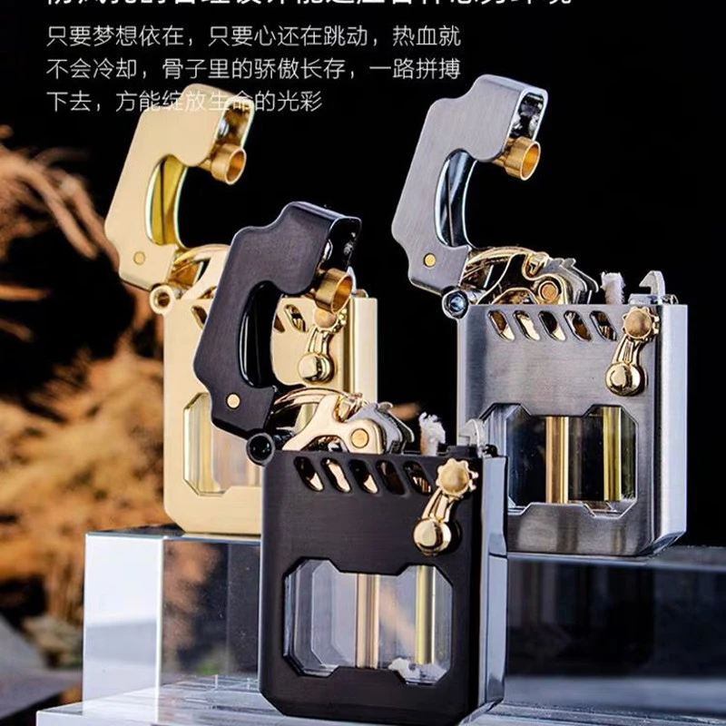 新款ZORRO佐罗机甲透明仓煤油打火机一键弹射赛博机甲风创意礼