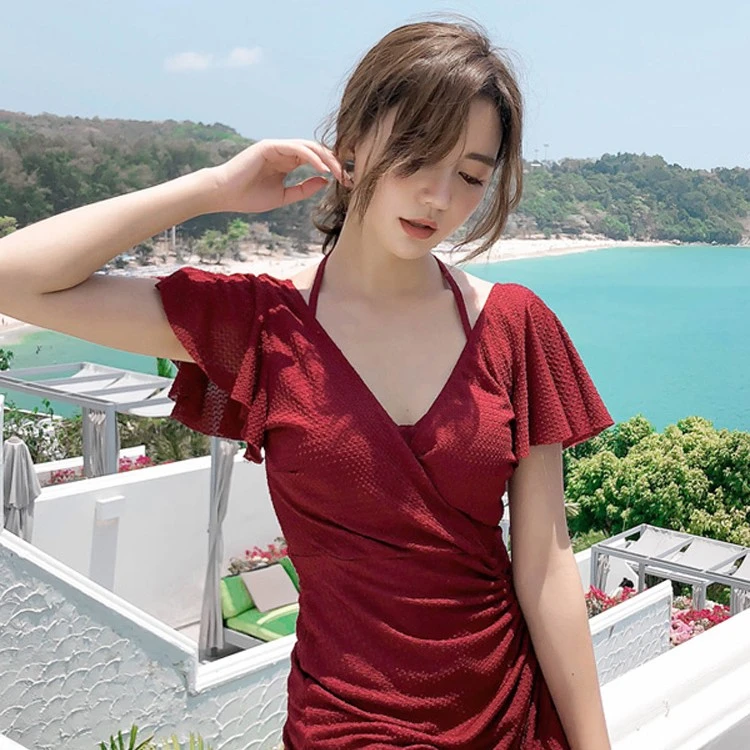 【晚宴】夏季保守连体女士泳衣裙式遮肚显瘦泡温泉大码游泳装