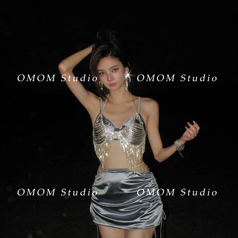OMOM亮闪闪泳衣女小胸钢托聚拢性感比基尼四件套沙滩度假泳装3734