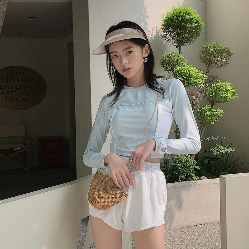 OMOMST【奶绿】分体泳衣女款保守连体显瘦遮肚两件套温泉游泳装3005