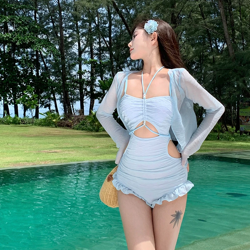 OMOM【交个朋友】2024新款连体两件套长袖罩衫防晒泳衣性感泳装5038