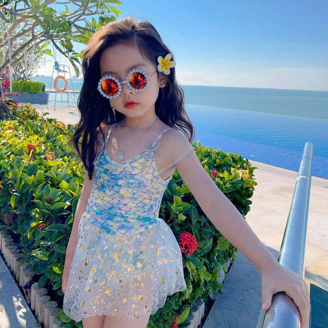 【人鱼姬】新款甜美可爱女童人鱼设计连体儿童泳衣配套帽0270