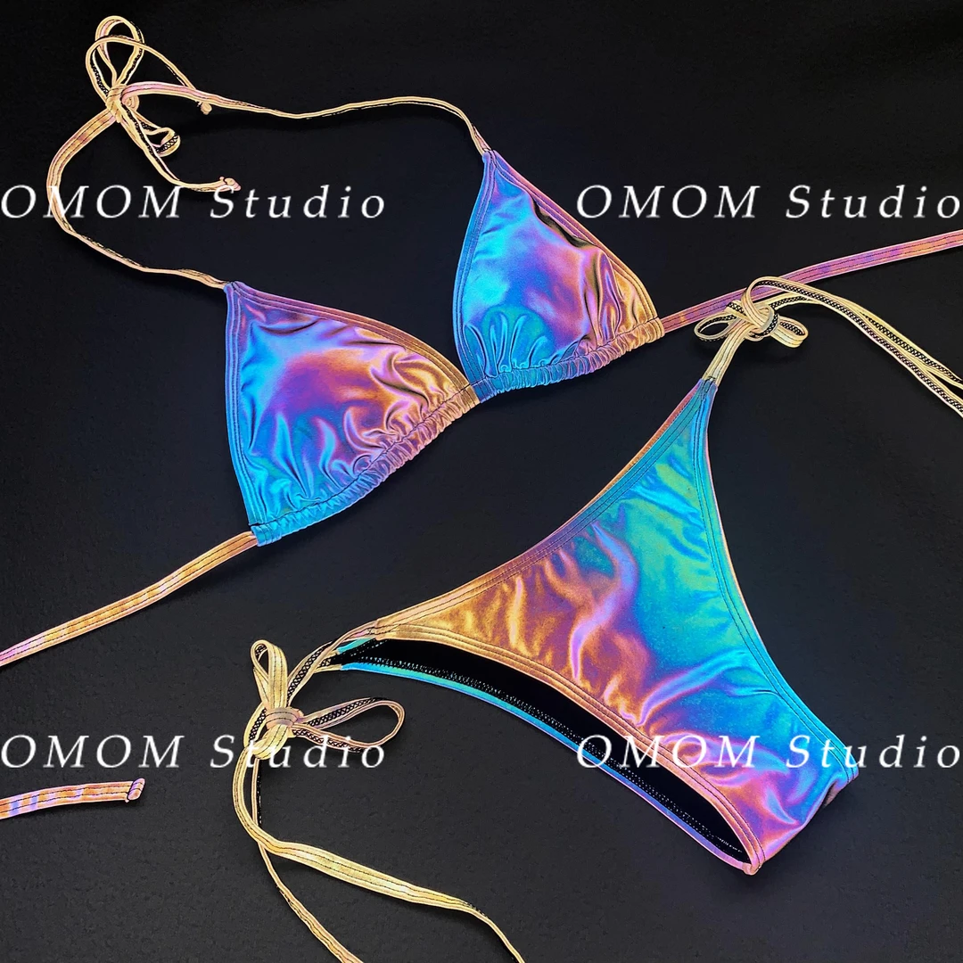 OMOM【极光少女】新款泳衣女变色炫彩性感BIKINI沙滩度假游泳衣3833
