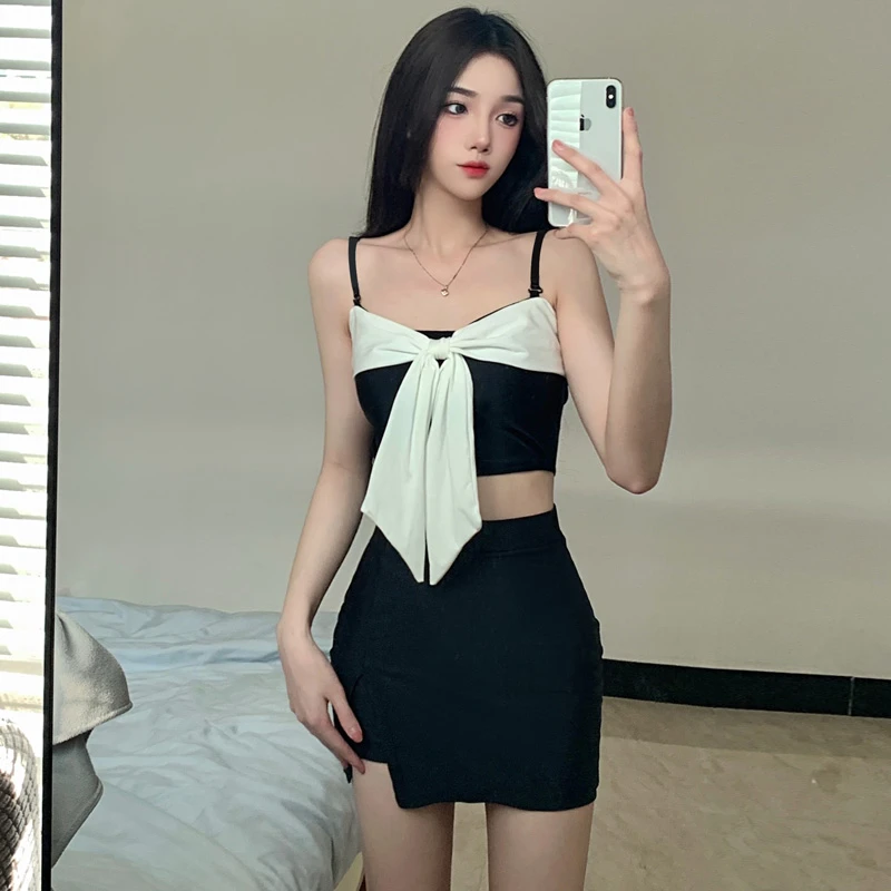 OMOM2023保守分体两件套女游泳衣修身显瘦温泉度假露背泳装23035