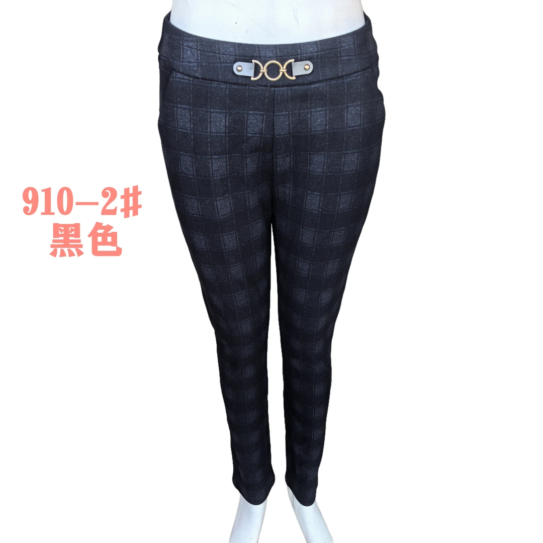 【黄师傅裤王】910-2#黑色格子松紧小脚裤高档厚款不加绒