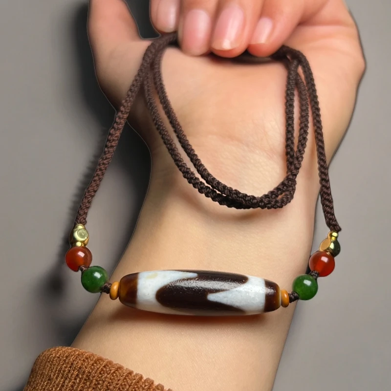 复古民族风天然玛瑙虎牙吊坠锁骨链手工编织文玩件男女情侣款礼物