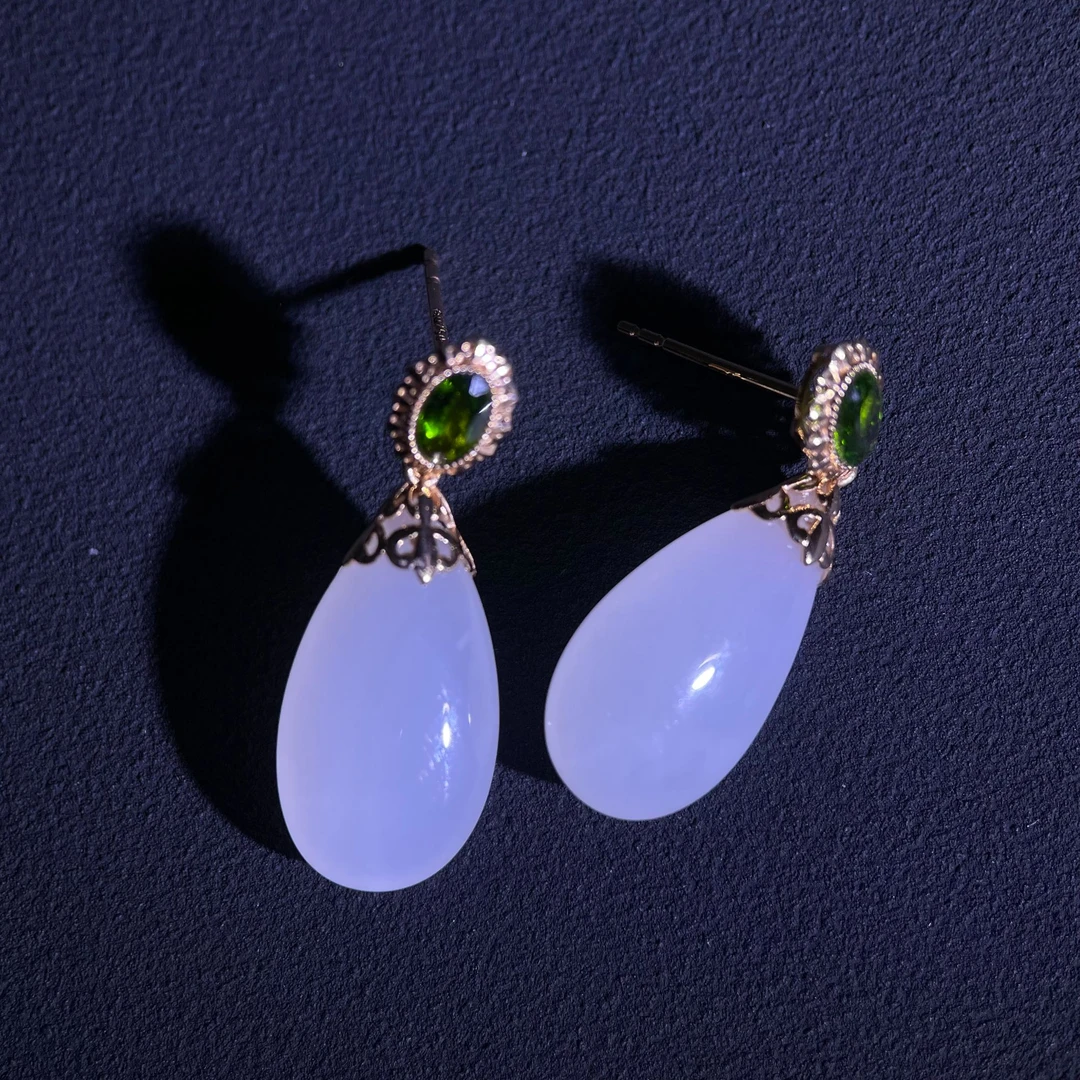 町畔|和田玉耳坠*18k金镶嵌*TT24101111102001 多样性发其一