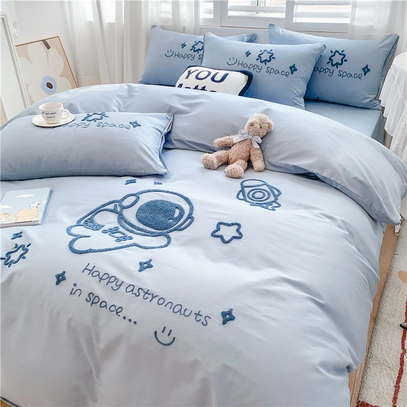 男孩纯棉床上四件套全棉100宇航员被套学生宿舍床单人三件套床品4