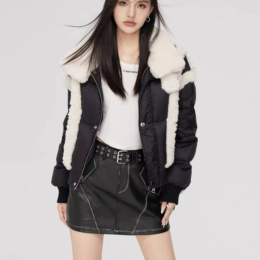 GIDMiss毛绒拼接短款鸭绒羽绒服外套30500