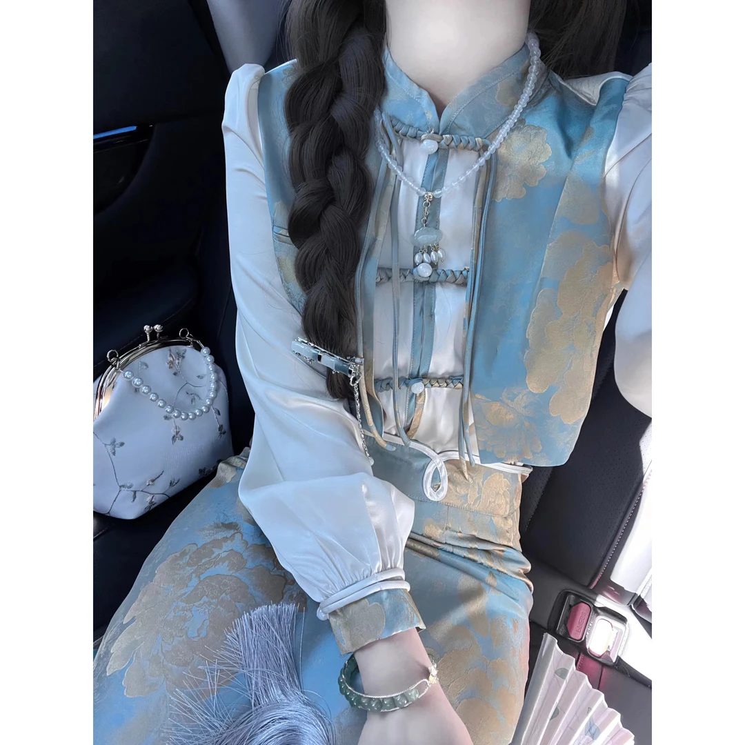 2024 春季新款高级感春装新中式国风上衣+包臀裙复古时尚两件套装