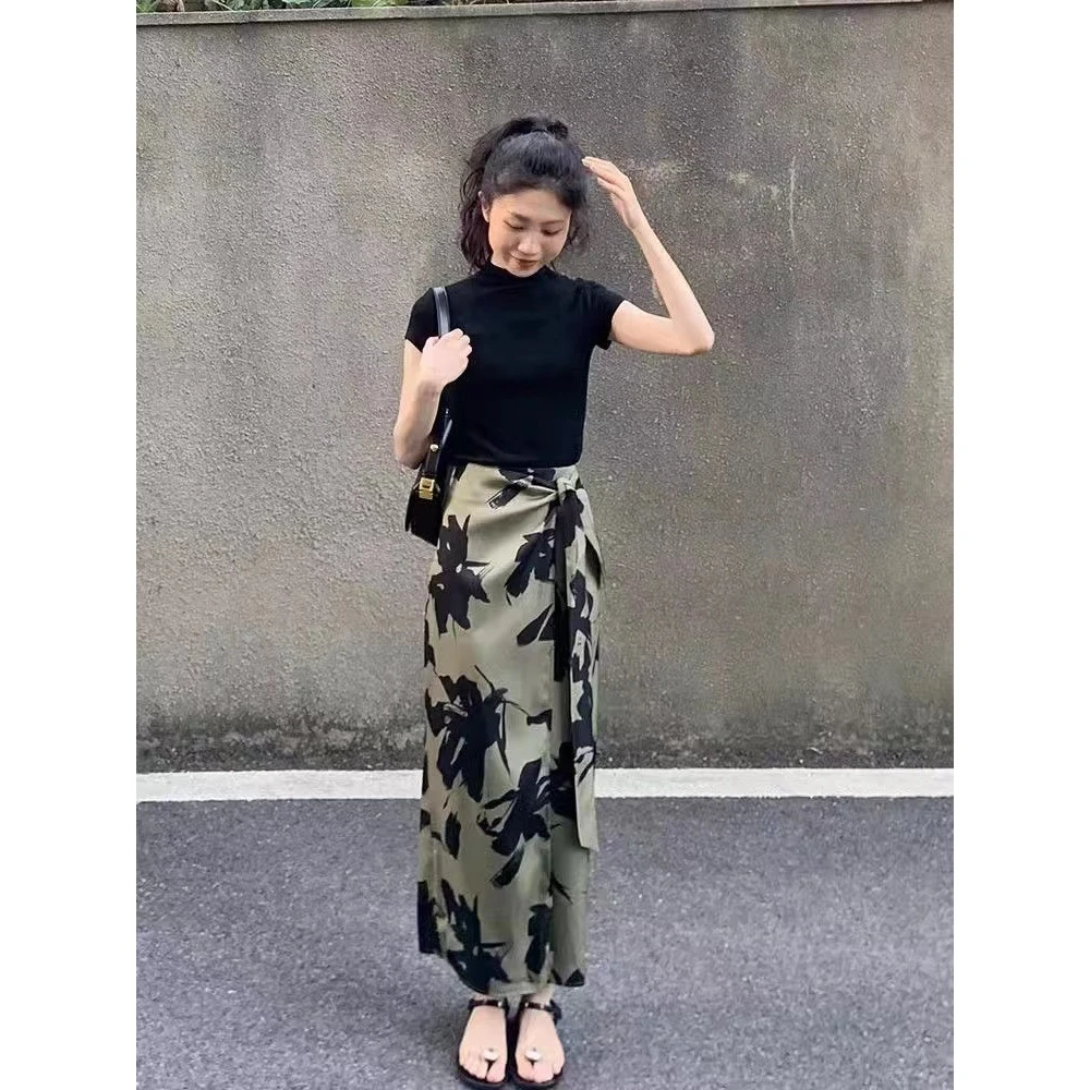 2024夏季新款中式国风高级时尚气质短袖上衣+印花半身裙洋气穿搭