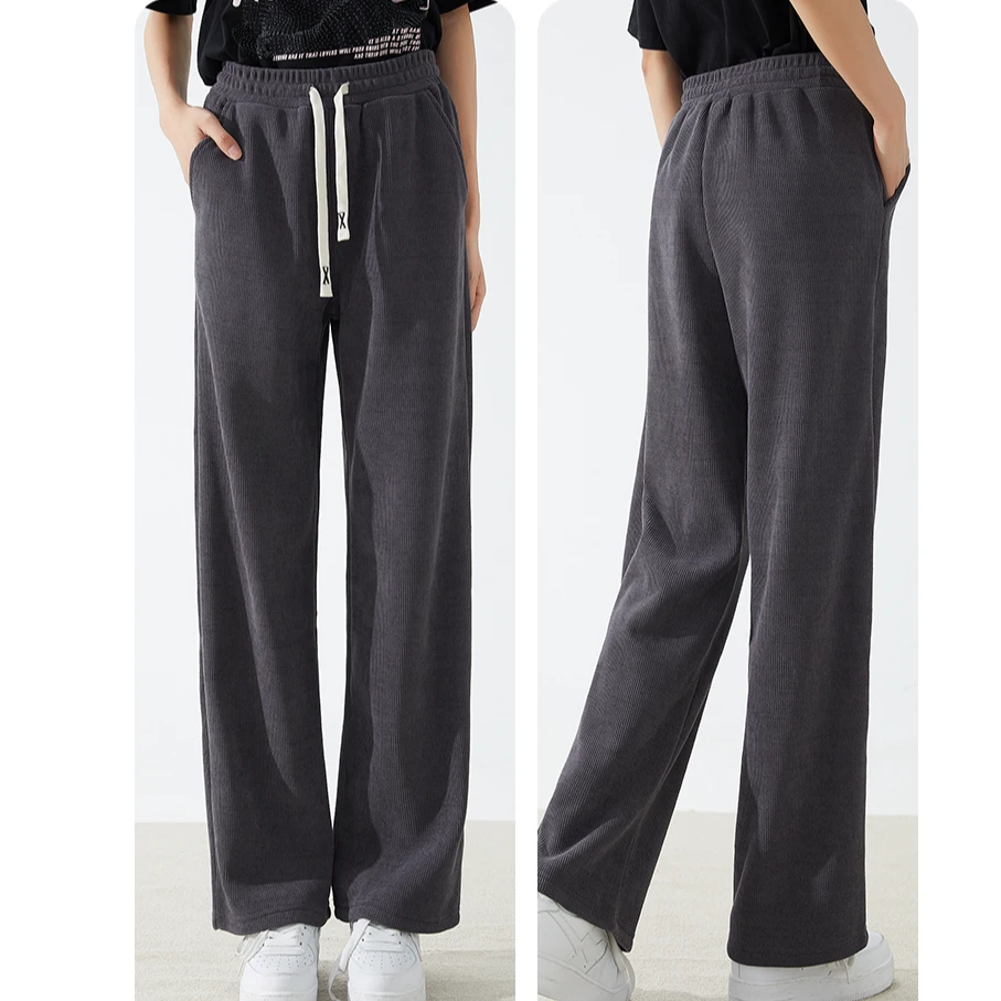 唐狮春秋雪尼尔抽绳阔腿裤直筒显瘦休闲裤长裤927423093702