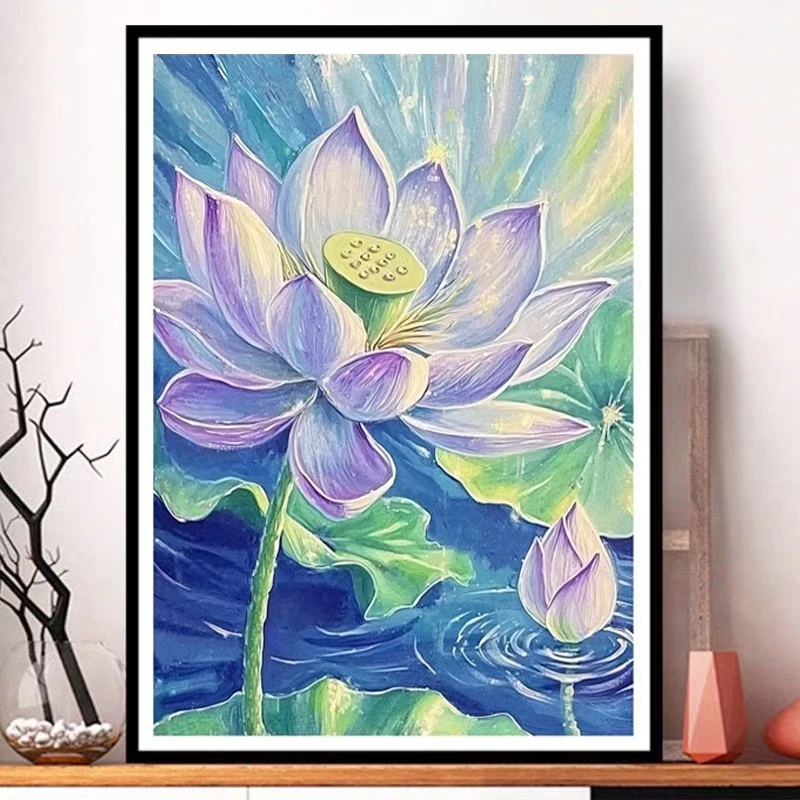 蒙娜丽莎十字绣套件：夏日荷花 大格棉线满绣客厅玄关走廊非成品