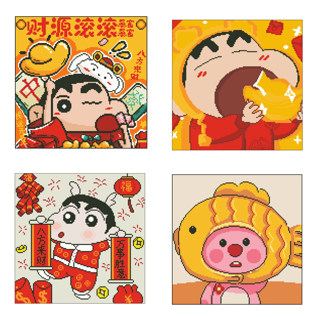 蜡笔小新露比十字绣可爱卡通儿童房中格大格四股棉线满绣非成品