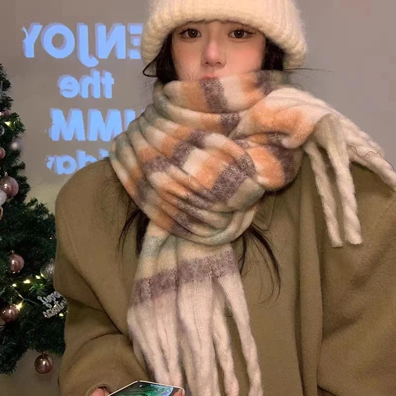 时尚渐变拼色冬季围脖女冬季加厚保暖INS氛围感新款百搭围巾披肩