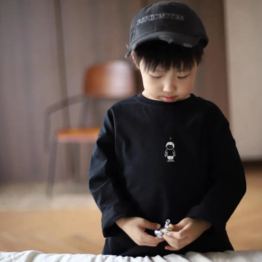 2024秋季新款儿童卡通印花长袖T恤男童可爱撞色体恤打底衫