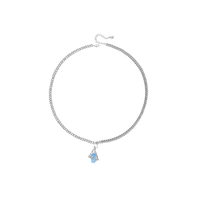 铜合金项链 星光轨迹系列 蓝色方形锆石项链时尚简约百搭高级气质