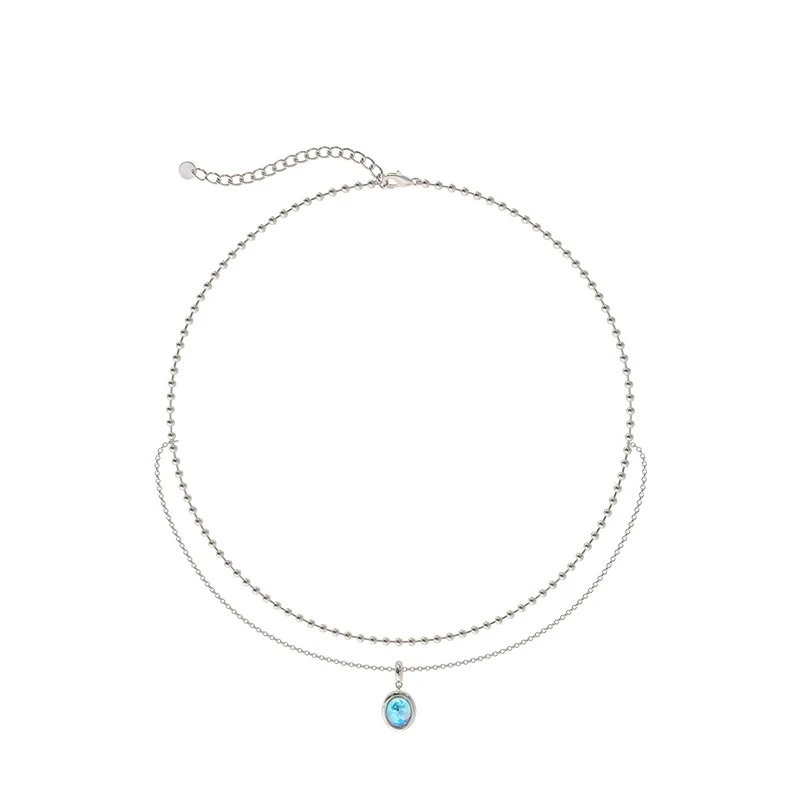 铜合金项链 彩虹王国系列 蓝眼泪项链蓝色锆石项链超仙时尚个性