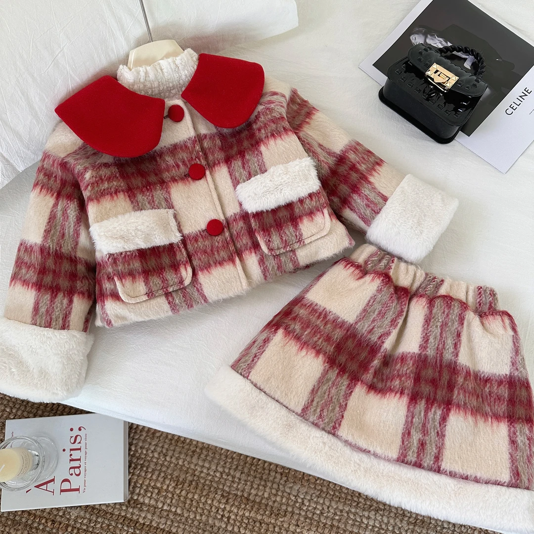 新款冬季洋气小香风格子套装D68553