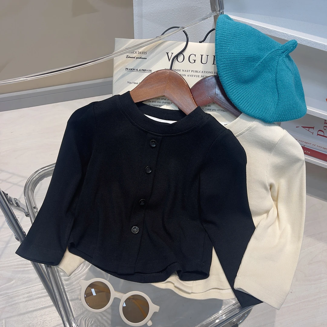 2024春秋新款女童韩版百搭款纯色休闲打底衫23067