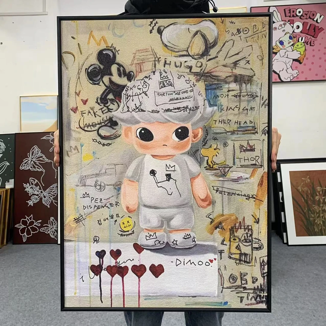 砂岩米歇尔巴斯奎泡泡玛特客厅挂画客厅走廊过道挂画涂鸦卡通5070