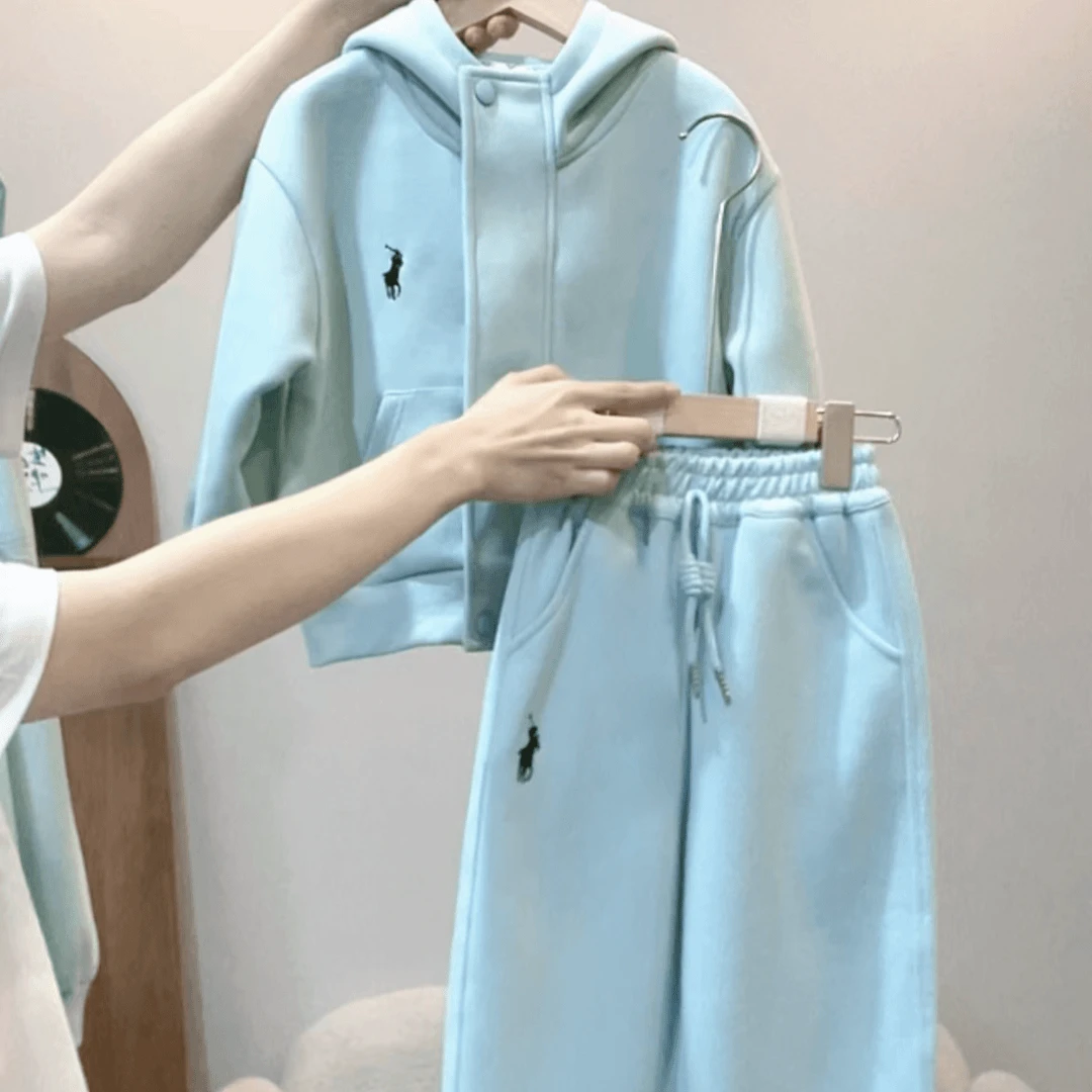 儿童加绒套装2024新款冬季中大童保暖运动休闲拉链外套加厚韩版潮