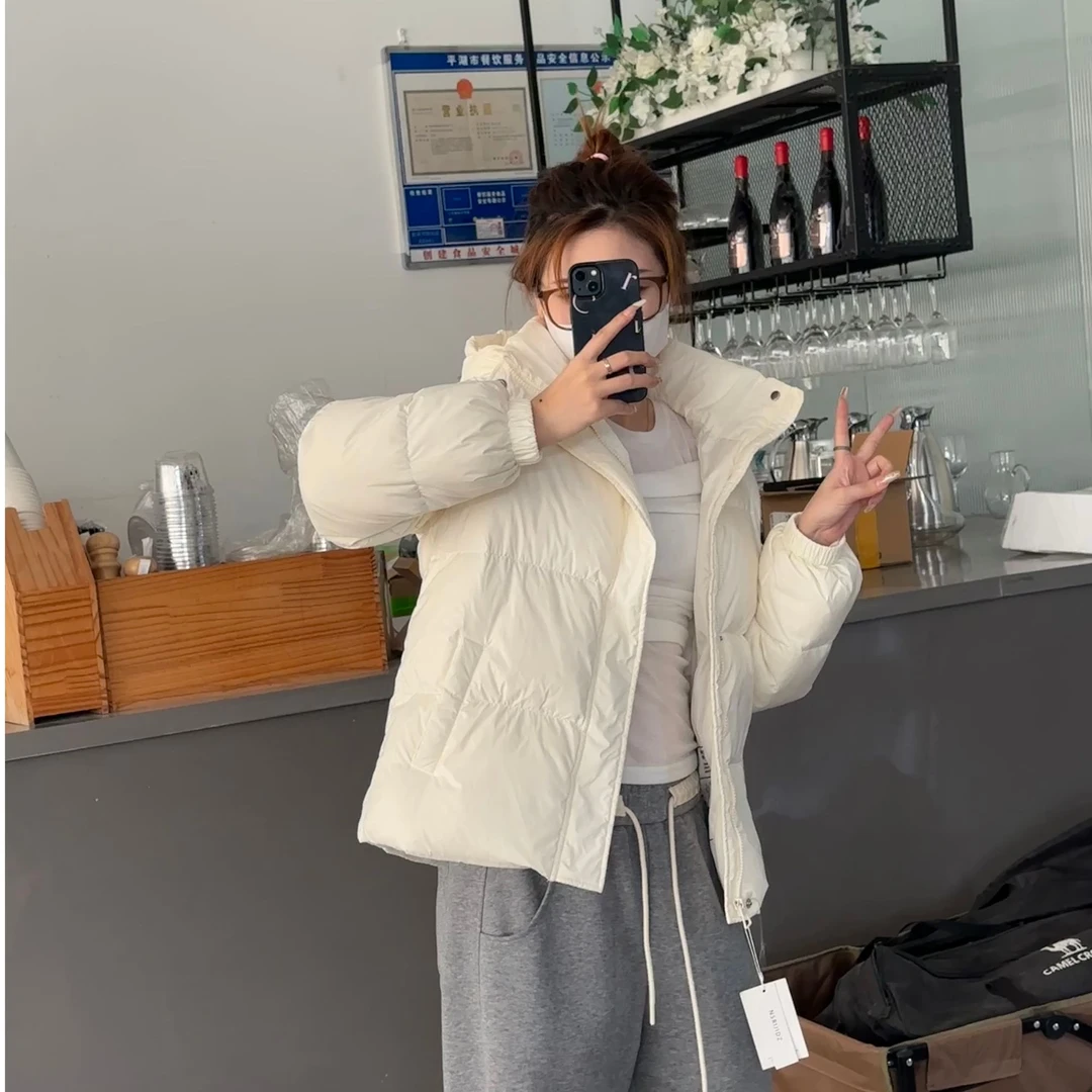24年新款金离子自发热白鸭绒两穿外套短款休闲连帽韩版百搭气质