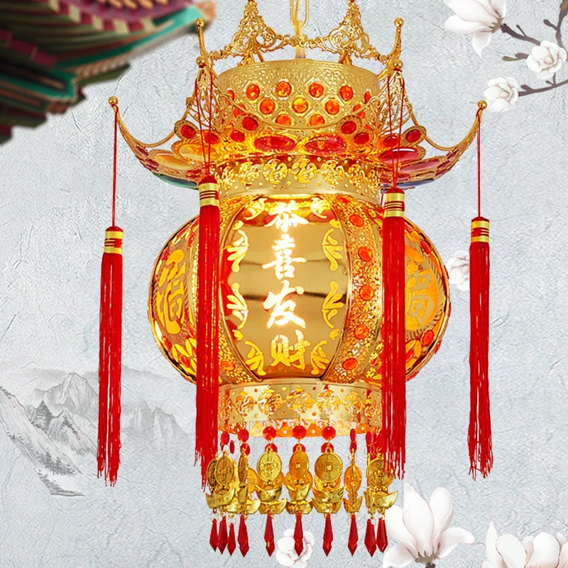 阳台过年灯笼 中式吊灯铁艺镂空宫灯灯笼乔迁阳台灯旋转走马灯