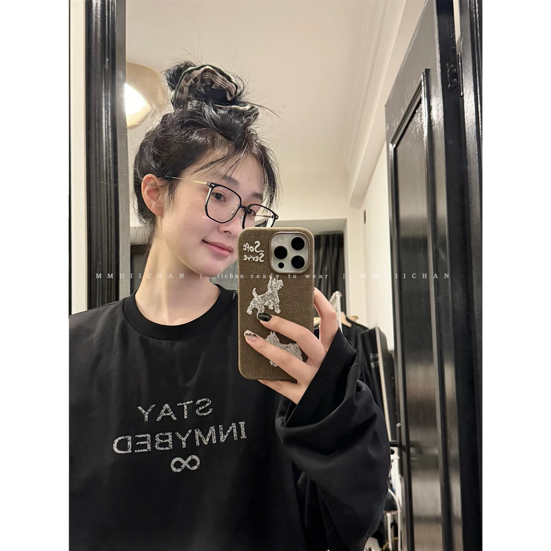 MMUIICHAN STAY IN MY BED 碎裂感印花黑白两色百搭休闲宽松T恤