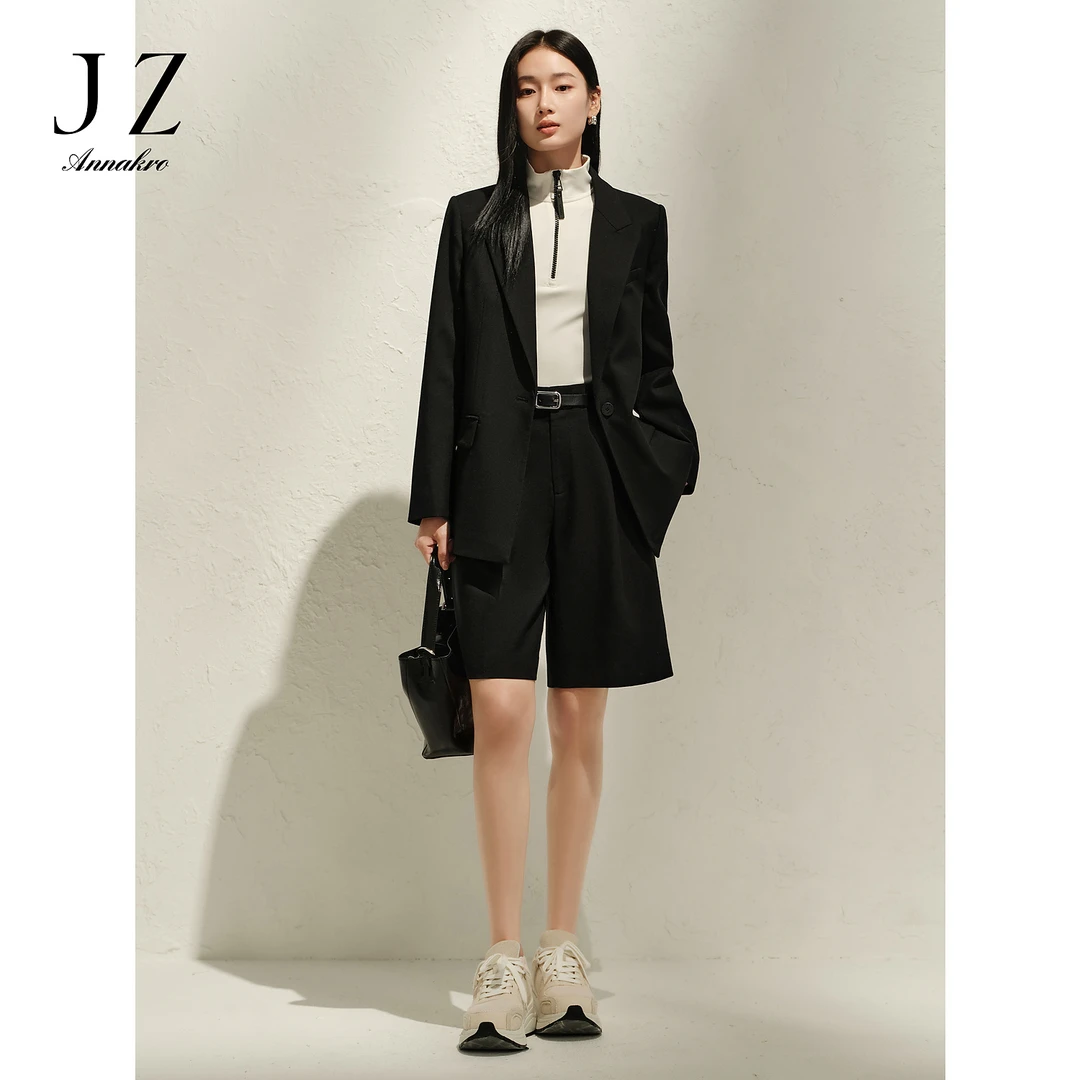 时髦通勤压褶显瘦直筒裤玖姿安娜蔻KWFC11401女复古宽松五分裤