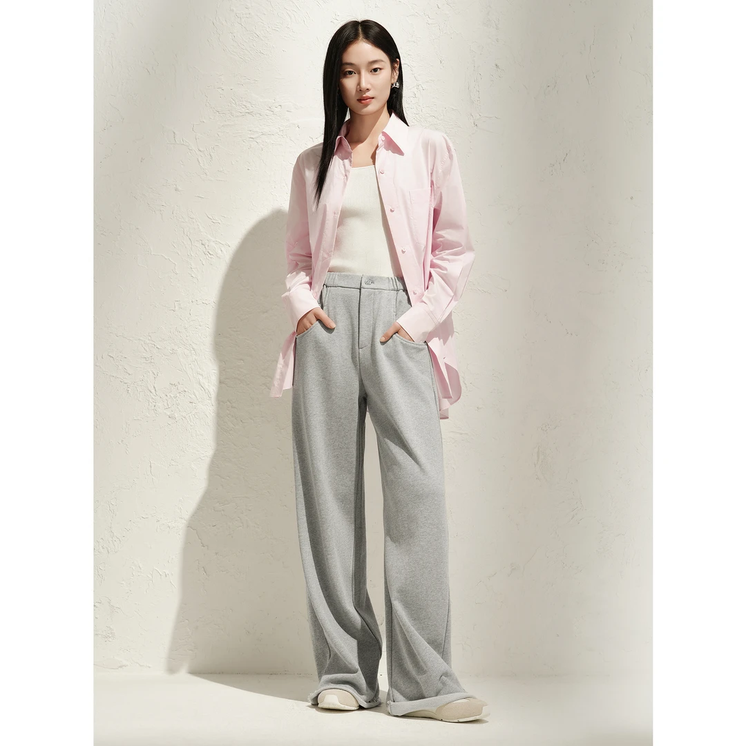 玖姿安娜蔻KWFC60113经典通勤百搭廓形舒适粉衬衫女2025春季新款