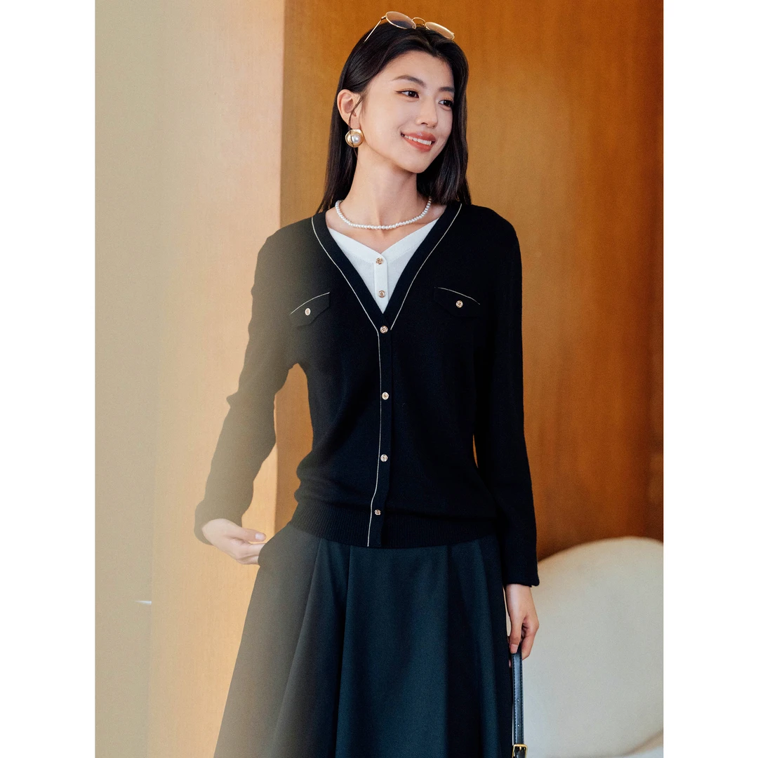 玖姿安娜蔻JTEQ31007智美假两件绵羊毛长袖百搭打底针织衫女秋