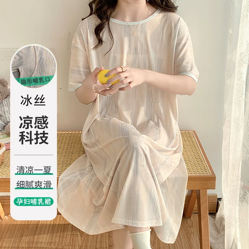 80-300斤大码待产夏季薄款产后哺乳短袖月子服睡裙孕妇睡衣连衣裙