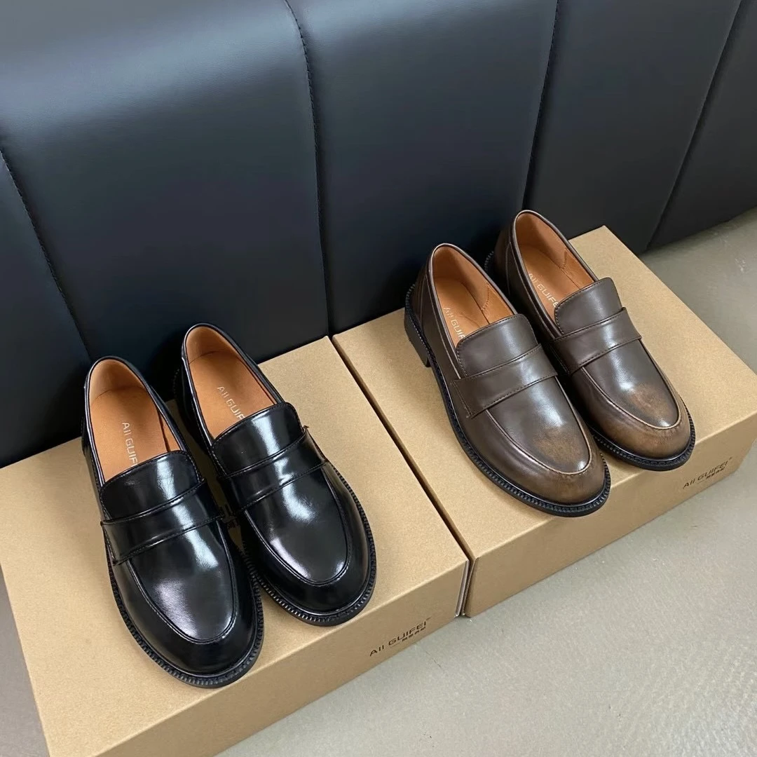 2108-1春季英伦风小皮鞋女软皮24新款厚底单鞋百搭圆头软底一脚蹬