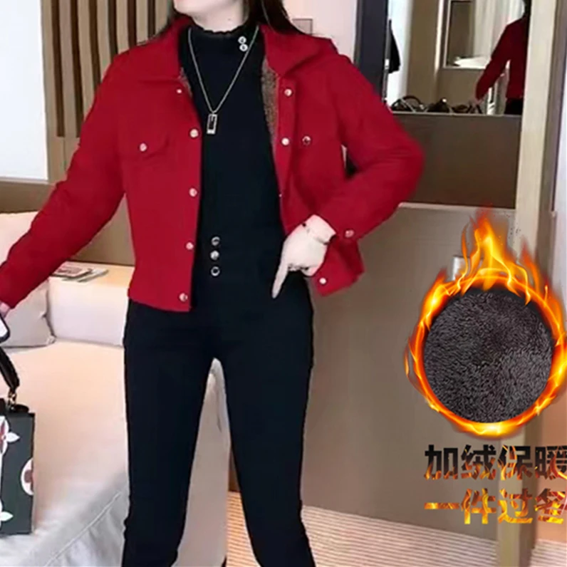 加绒加厚秋冬短外套女2023新款时尚洋气减龄百搭显瘦休闲保暖上衣