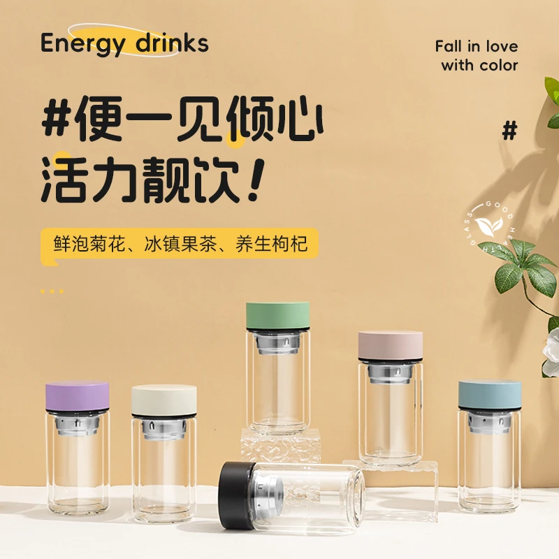 双层玻璃杯可爱迷你小巧便携学生水杯隔热家用茶杯杯子高颜值