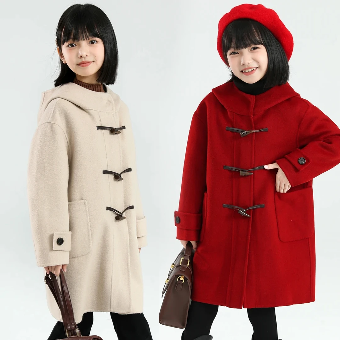 【70毛高定款】象小爸2025秋冬新款牛角扣双面呢长款三色毛呢外套