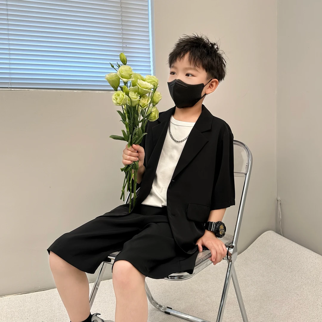 男童短袖西装韩版儿童西装套装男孩爆款2024夏季新款清凉宽松西服