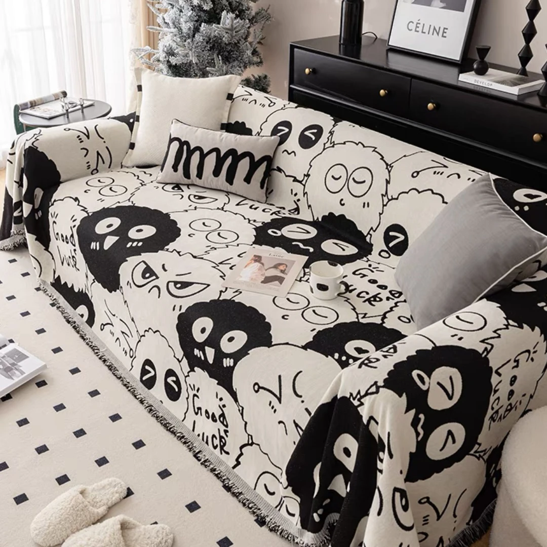 卡通煤球团子加厚沙发巾雪尼尔双面一片式全铺可机洗