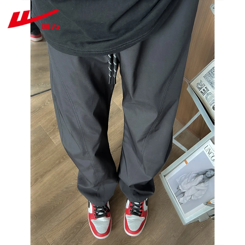 回力斜切直筒冲锋长裤男款防水户外徒步登山工装裤子宽松休闲裤子