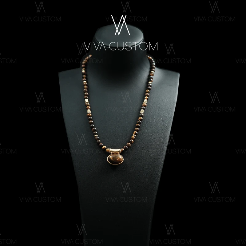 铜合金项链 彩石流光系列 小众设计美拉德双面锁项链◎